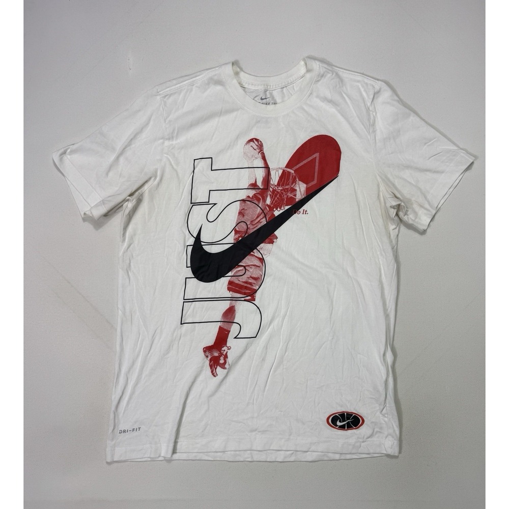 Nike Mens Large White Dri Fit Just Do It Graphic Basketball Tee BQ3555-100 Shirt